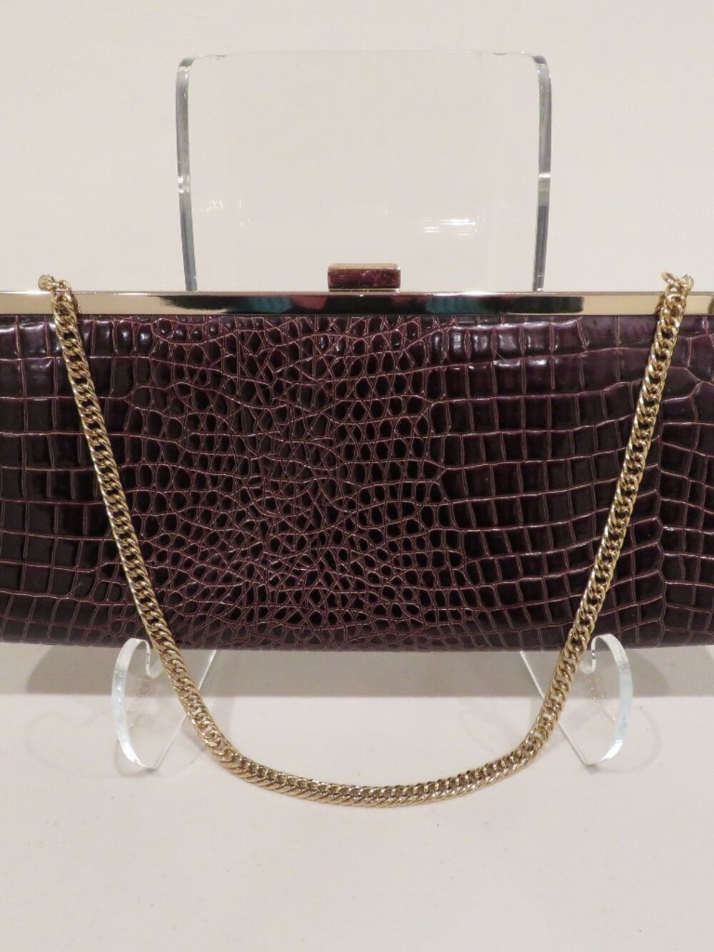 MNG Mango Croc Embossed Faux Leather Kisslock Clutch